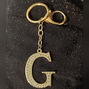 Gold Tone Allover Rhinestone Letter G Initial Bag Purse Charm Keychain N…